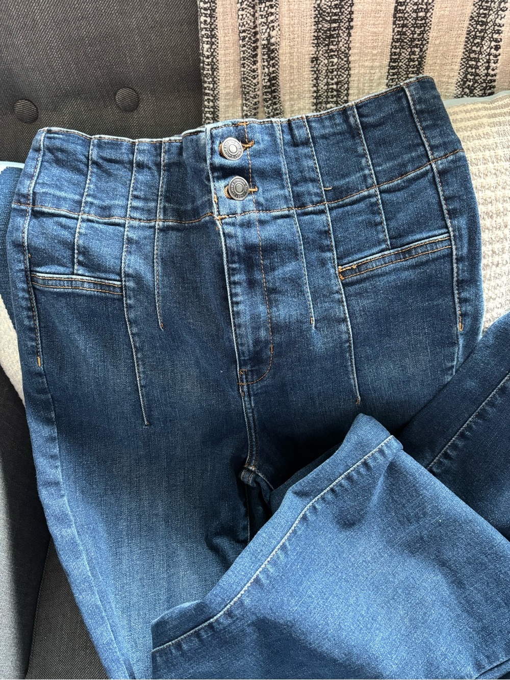 We The Free High-Rise Blue Denim Jeans with Vertical Seams